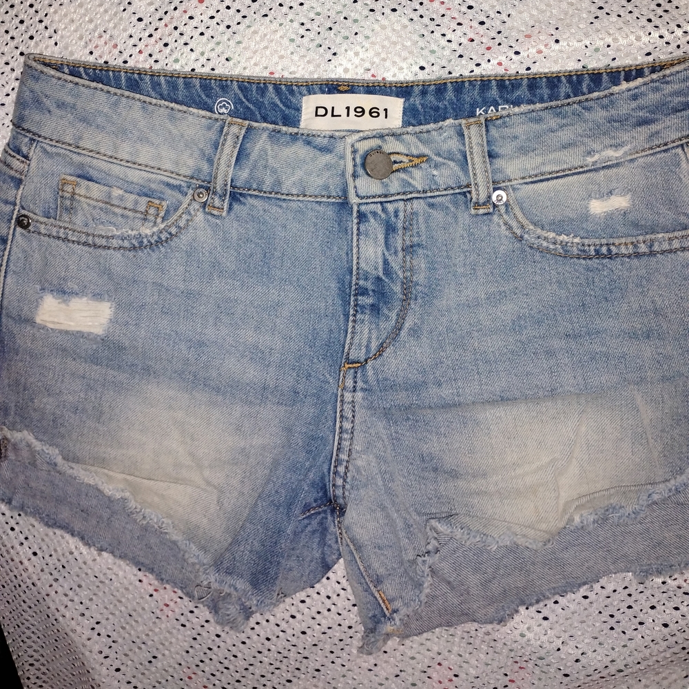 DL1961 Light Blue Distressed Jean Shorts